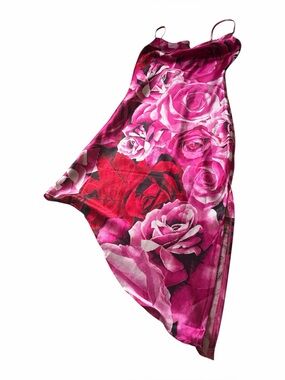 Forever 21 Vibrant Pink Rose Print-cowl Neck-Asymetric Hemline-Size Medium-NWT